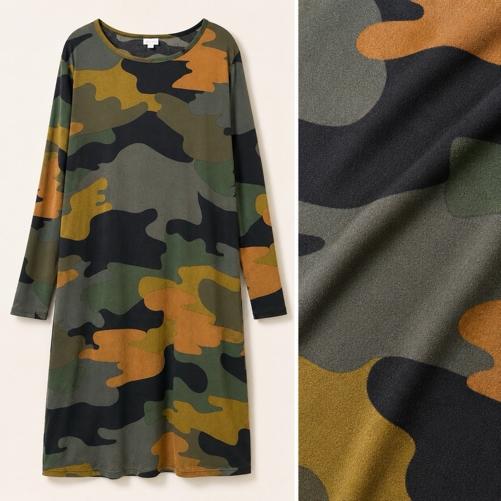 Lularoe Camo Dress 3XL Long Sleeve Slinky Stretch Knit Midi Dress Grunge Casual